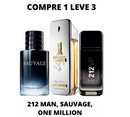 Combo 3 Perfumes Masculinos – 212 VIP Black + 1 Million Paco Rabanne + Sauvage Dior – Perfume Masculino 100ml  Desconto de LANÇAMENTO