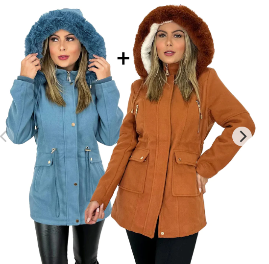 [COMPRE 1 LEVE 2] Jaqueta Parka de Lã Batida com Capuz Removível - Promoção de Inverno 🔥