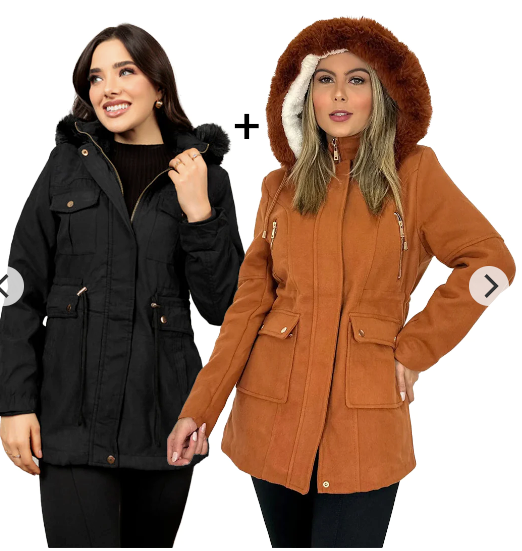 [COMPRE 1 LEVE 2] Jaqueta Parka de Lã Batida com Capuz Removível - Promoção de Inverno 🔥