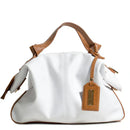 BOLSA FEMININA EM COURO ALÇA DE MÃO BRANCA COM CARAMELO