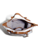 BOLSA FEMININA EM COURO ALÇA DE MÃO BRANCA COM CARAMELO