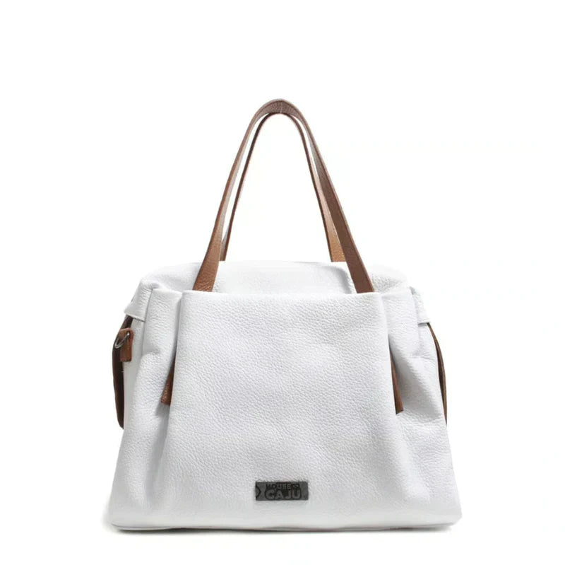 BOLSA FEMININA EM COURO ALÇA DE MÃO BRANCA COM CARAMELO