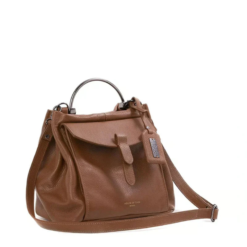 BOLSA FEMININA EM COURO ALÇA DE MÃO CARAMELO