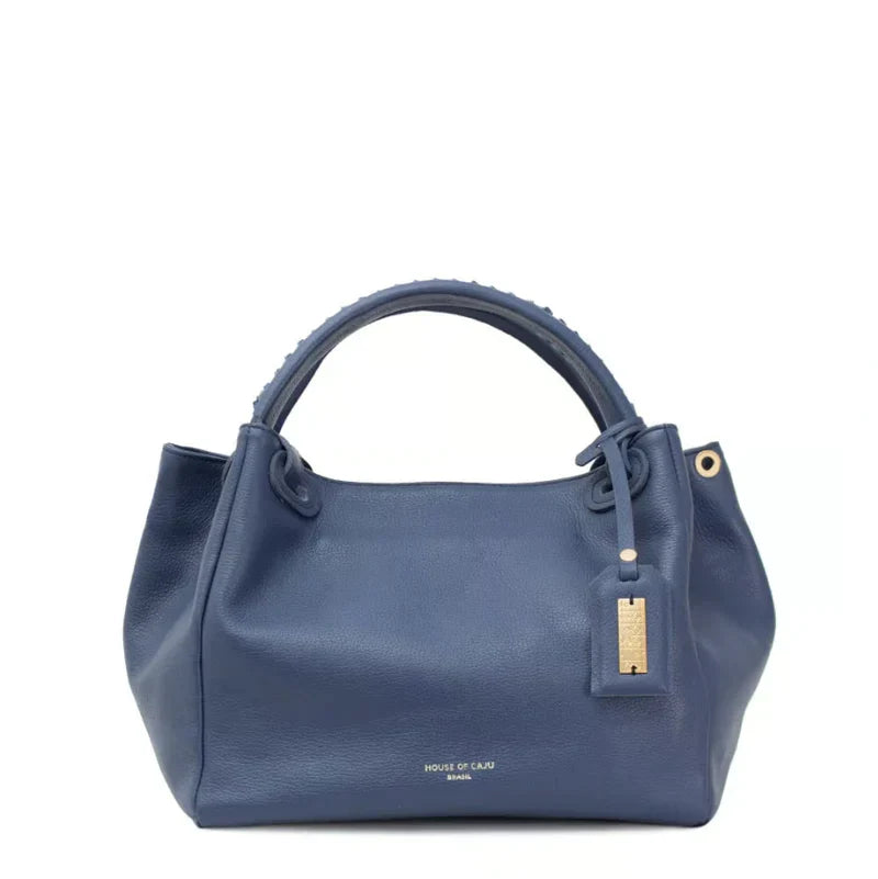 BOLSA FEMININA EM COURO ALÇA DE MÃO AZUL MARINHO