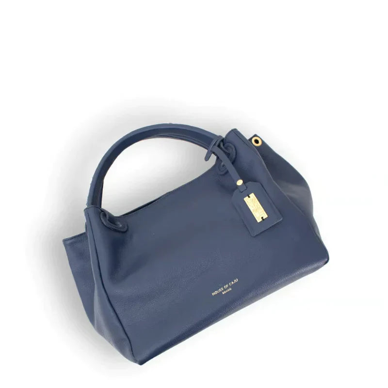 BOLSA FEMININA EM COURO ALÇA DE MÃO AZUL MARINHO