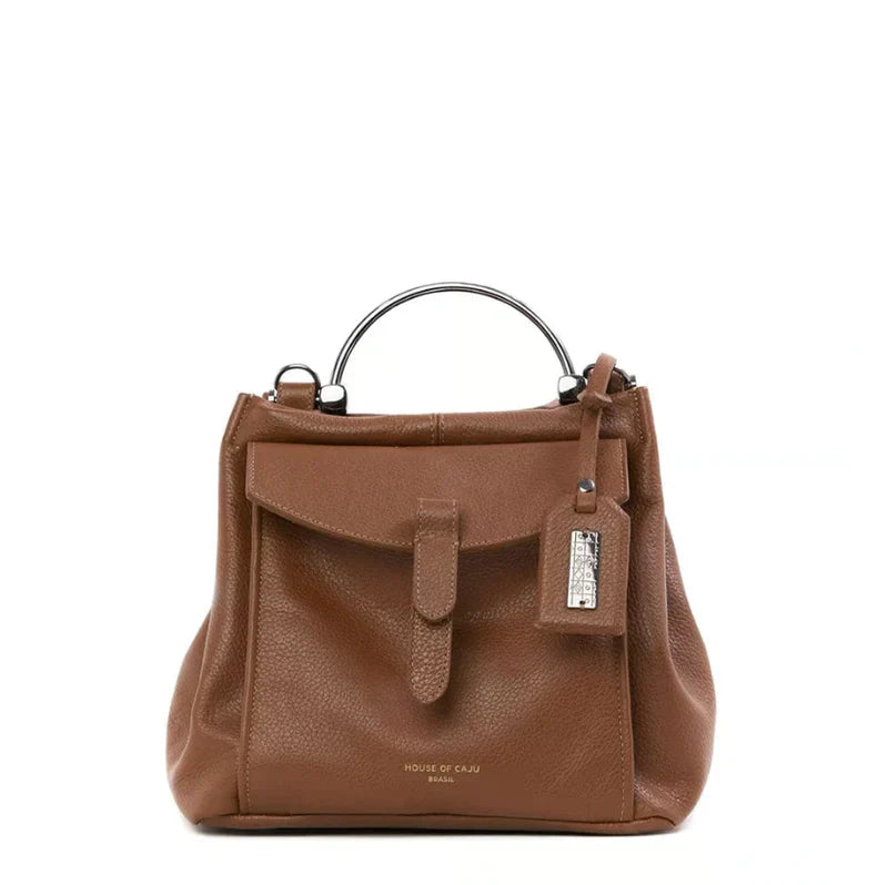 BOLSA FEMININA EM COURO ALÇA DE MÃO CARAMELO