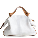 BOLSA FEMININA EM COURO ALÇA DE MÃO BRANCA COM CARAMELO