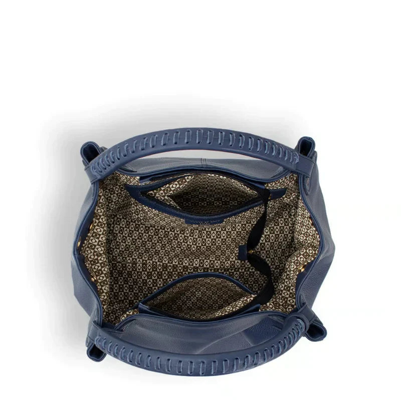 BOLSA FEMININA EM COURO ALÇA DE MÃO AZUL MARINHO