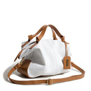 BOLSA FEMININA EM COURO ALÇA DE MÃO BRANCA COM CARAMELO