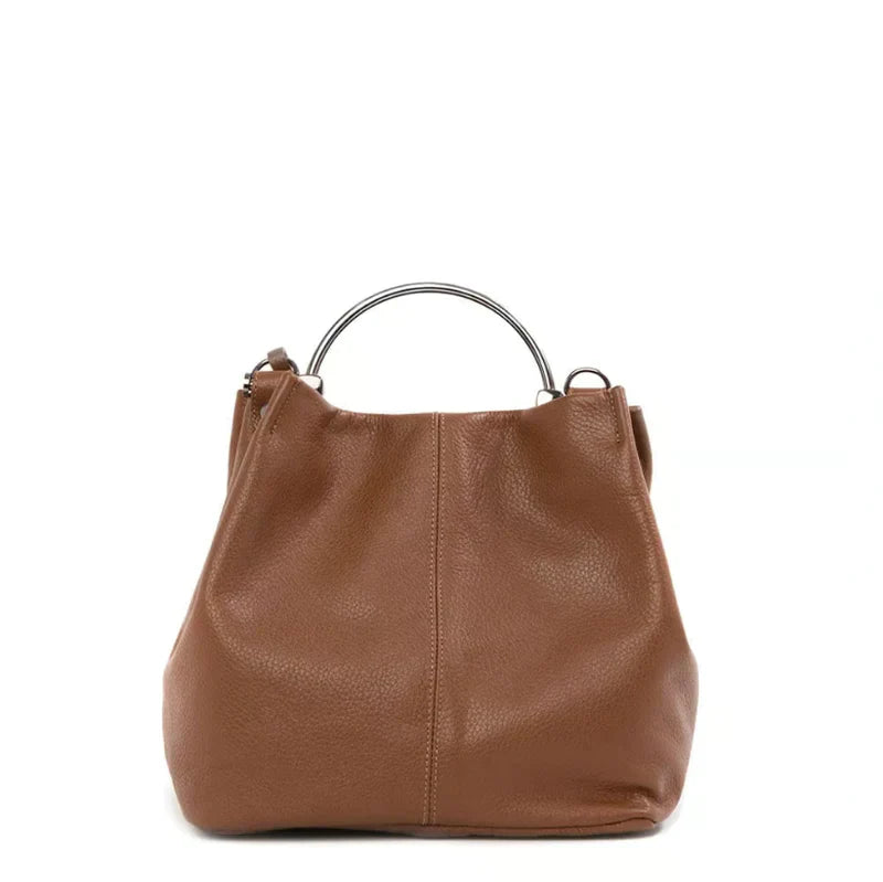 BOLSA FEMININA EM COURO ALÇA DE MÃO CARAMELO